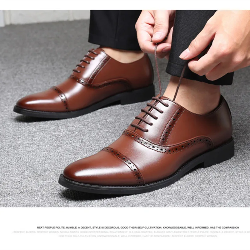 Мужские деловые туфли из ПУ кожи коричневые повседневные мягкие классические