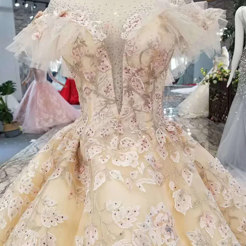 LSS182 вечернее платье цвета шампанского Длинное Пышное Платье с круглым вырезом и