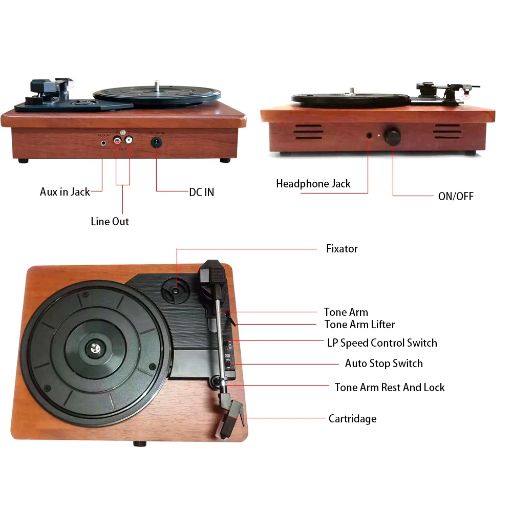 Портативный граммофон Виниловый проигрыватель Винтажный Классический