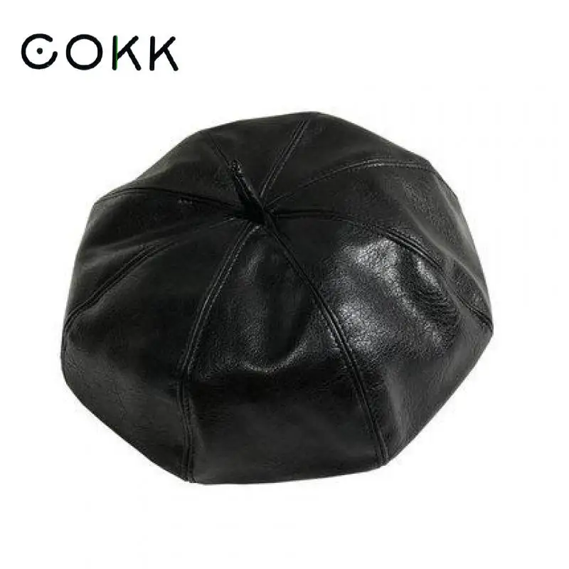 COKK осень-зима берет Шапки для Для женщин из искусственной кожи восьмиугольная шапка женская мода в Корейском стиле Для женщин s шляпа берета Boina Gorras