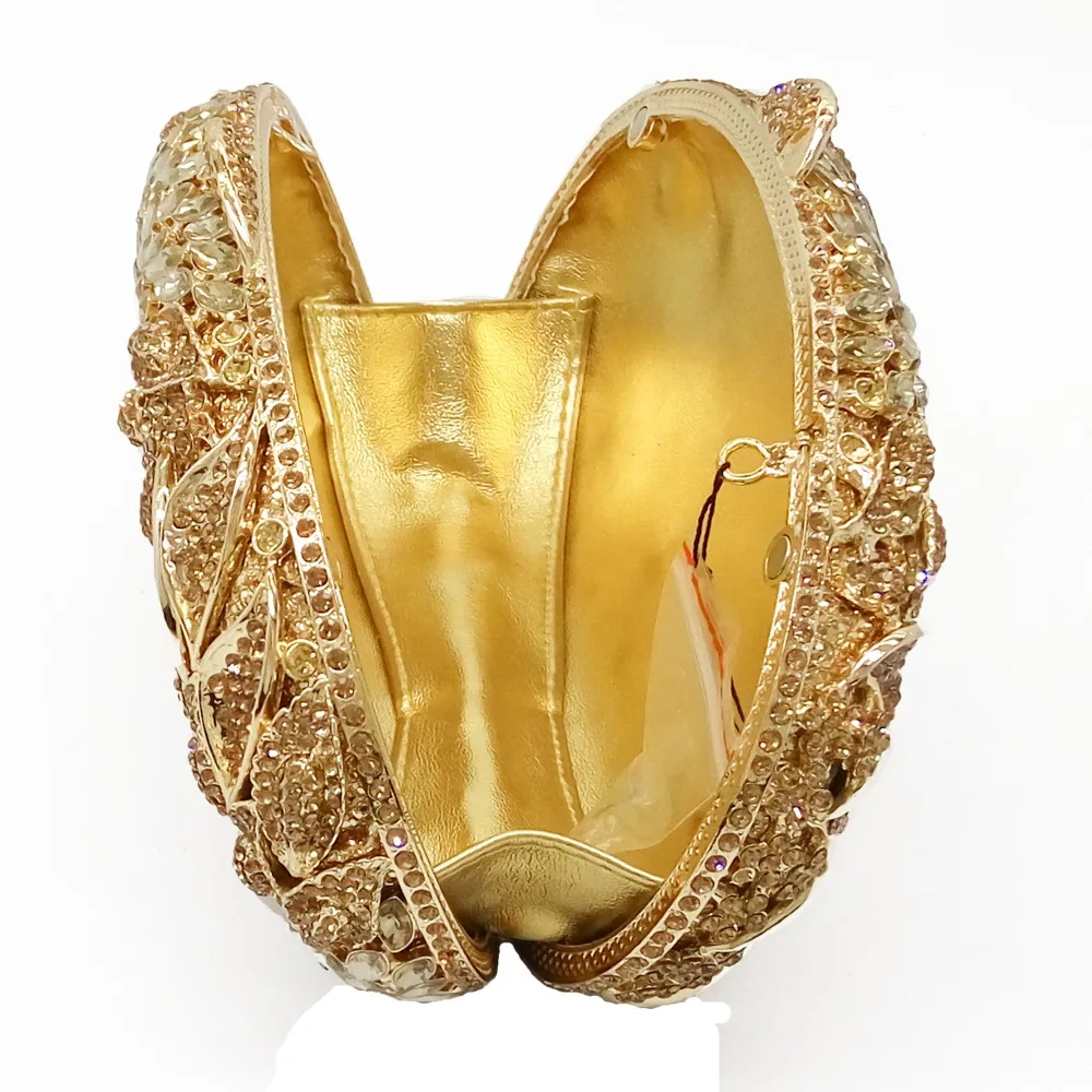 

Double Flower Hollow Out Ruby Red Crystal Women Clutch Bag Metal Hard Case Wedding Party Cocktail Minaudiere Handbags and Purses