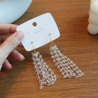 crystal beads long tassels dangle earrings korean design heart shaped pearl rhinestone chains earrings women ear jewelry