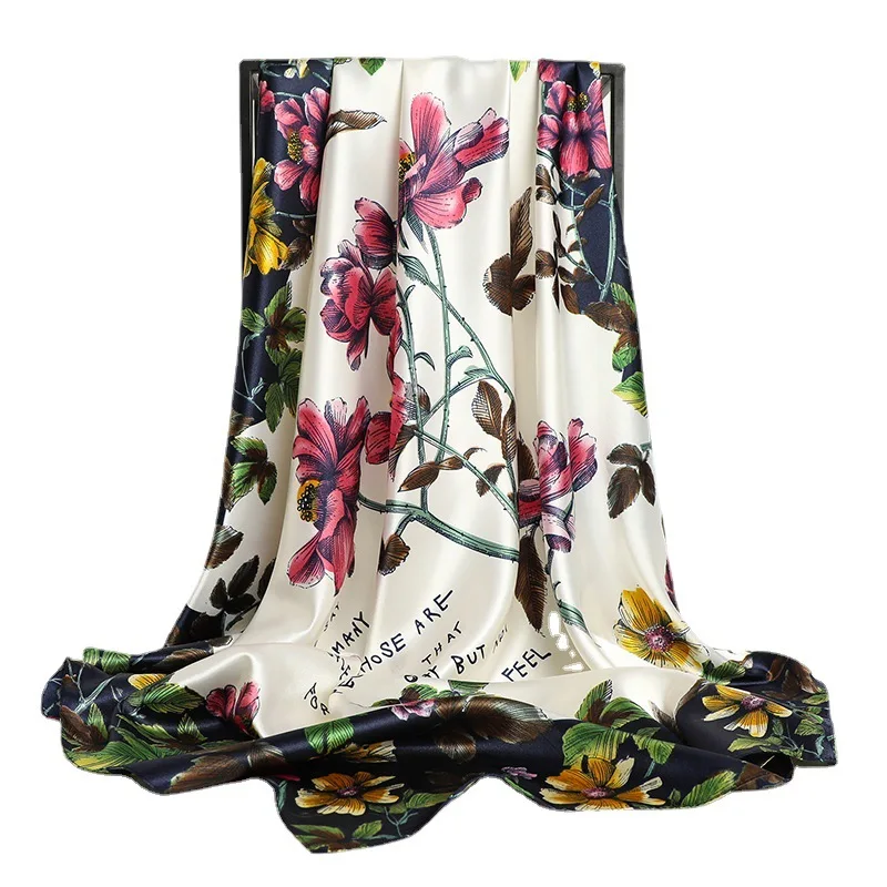 

Silk Square Scarf for Women Neck Foulard Shawl Wrap Neckerchief Pashmina Bandana Neckerchief Spring Hijab 90*90Cm Scarves 2021