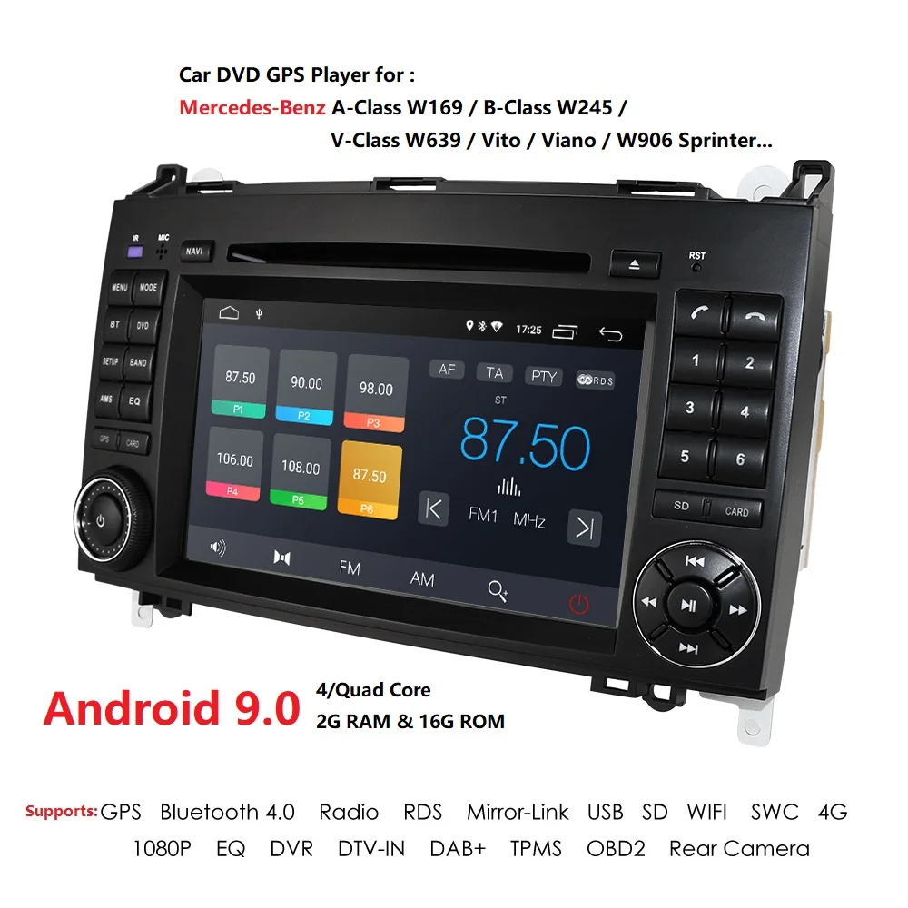 Android 9,0 2 Din Автомобильный мультимедийный плеер gps для Mercedes/Benz/Sprinter/B200/B-class/W245/B170/W169 радио SWC DAB+ DSP RDS DTV BT