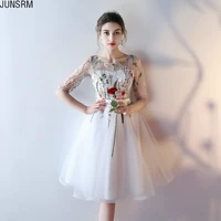 women short prom dresses 2019 sexy a line prom dress scoop tulle embroidery lace up evening party gown