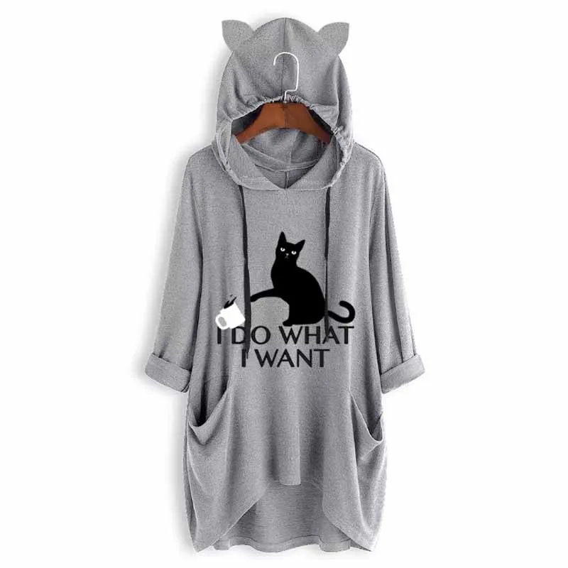 2019 футболка с капюшоном и рукавами летучая мышь женская принтом кошачья лапа