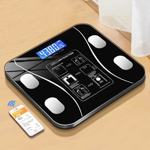 Умные Беспроводные цифровые весы, анализатор массы тела в ванную комнату, приложение для смартфона, совместим с Bluetooth