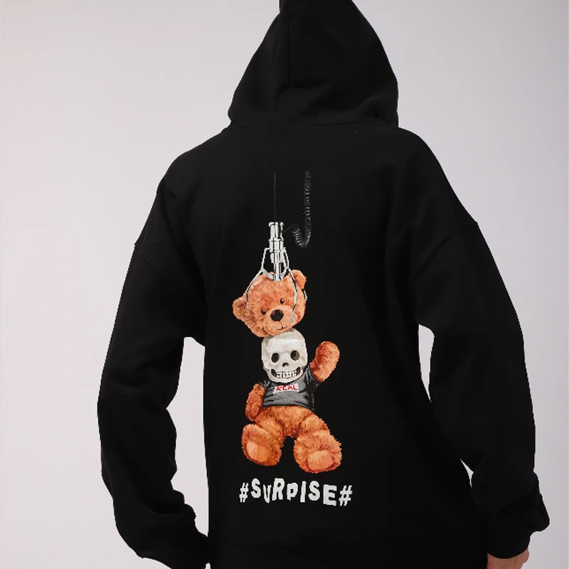

2021 Hoodie Men Spring Fashion Harajuku Cute Bear Print Casual Hoodies Loose Hip Hop Sweatshirt Men's Streetwear