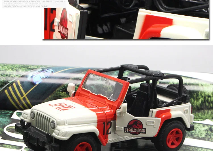 1/32 масштабные металлические автомобильные игрушки Jeep Wrangler, Парк Юрского периода, внедорожник, модель автомобиля, оттягивающие назад автомобили для детей, коллекция подарков