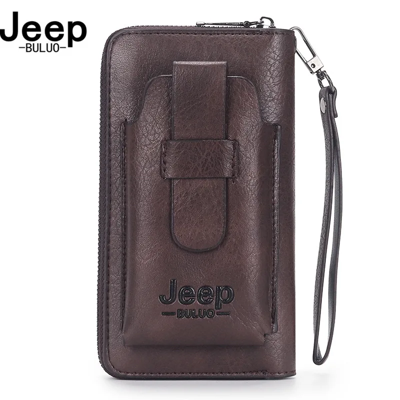 

JEEP BULUO famous brand Clutch Wallet Brand Purse For Phone Double Zipper Luxury Wallet Leather Clutch Bag Large Capacity