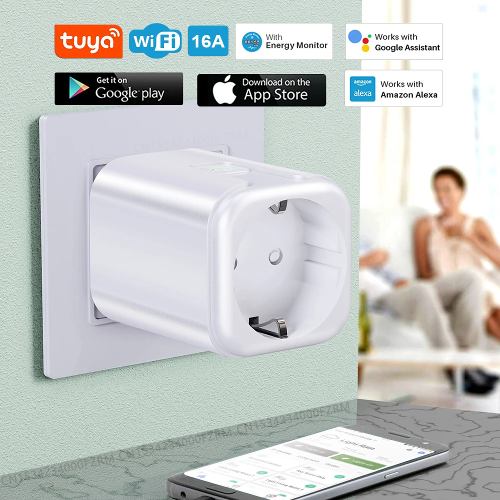 

Wifi Smart Plug 16A EU Socket Power Monitor Timer Socket Tuya SmartLife Control Wall Plugs Works With Alexa Google Assistant