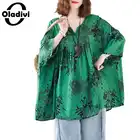 Блузка Oladivi Женская в стиле оверсайз из хлопка и льна, модная повседневная Свободная рубашка с принтом, Топ-туника, 8XL, 7XL, на лето