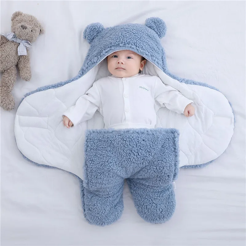 

Sleeping bag for newborns in autumn and winter, super fleece and soft wrapping sleeping bag, baby bedding
