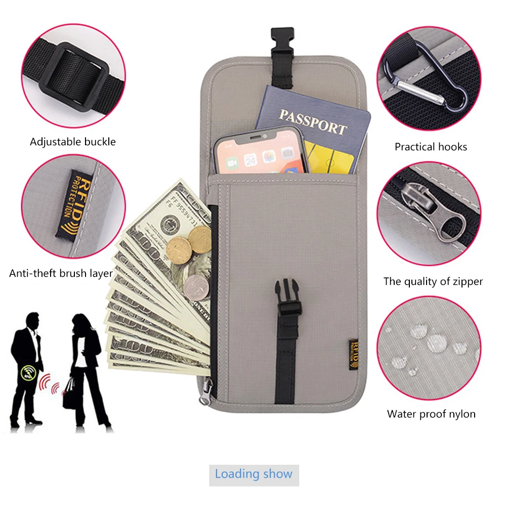 

Travel Passport Bag RFID Multi-function Document Bag Hanging Neck Passport Clip Document Bag Ticket Protective Case