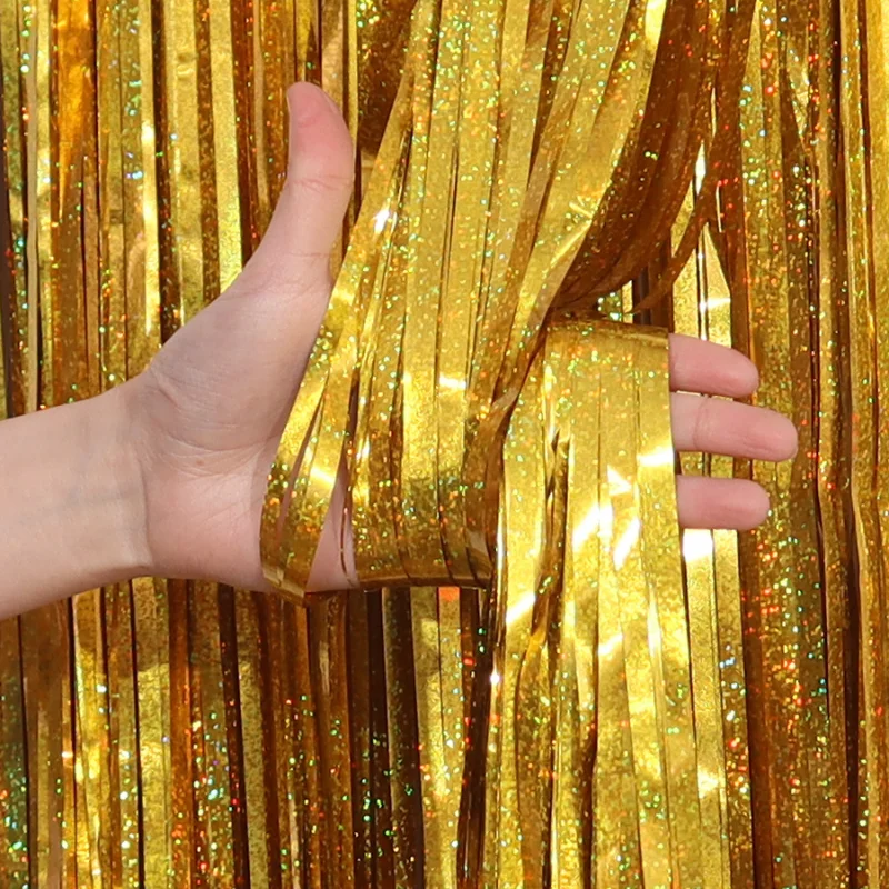 

1m*2m Thickened Gliter Laser Rain Silk Curtain Tassels Birthday Party Backdrop Props Wedding Baby Shower Background Decoration