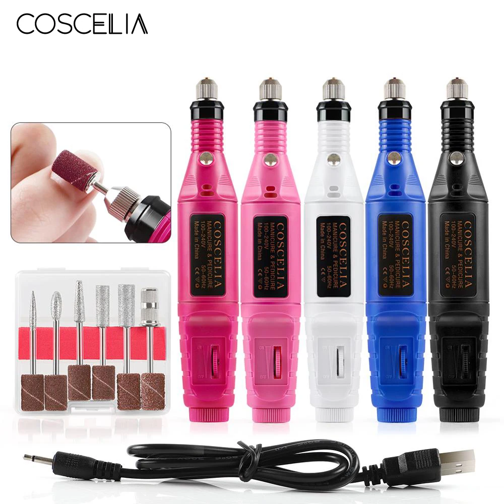 Электрический сверлильный станок COASCELIA USB для ногтей, набор для маникюрных сверл, аксессуары для дизайна ногтей, ручка для педикюра, пилочка для ногтей, набор инструментов для дизайна ногтей