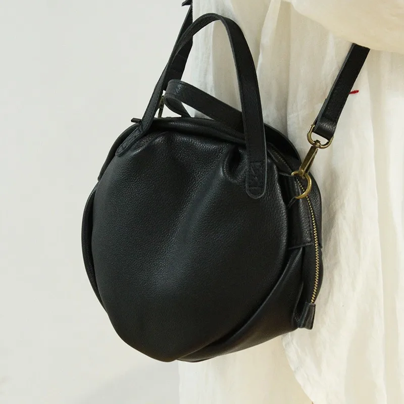 

YourSeason Ladies 2021 Irregular Round Cowhide Handbag Large Capacity Female Shoulder Casual Genuine Leather Bags Solid Color