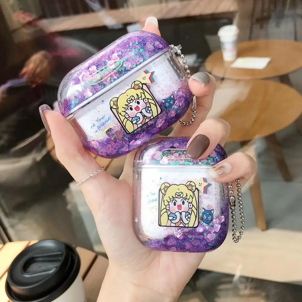 Милый мультяшный чехол для девочек Сейлор Мун с жидким песком AirPods pro Bluetooth