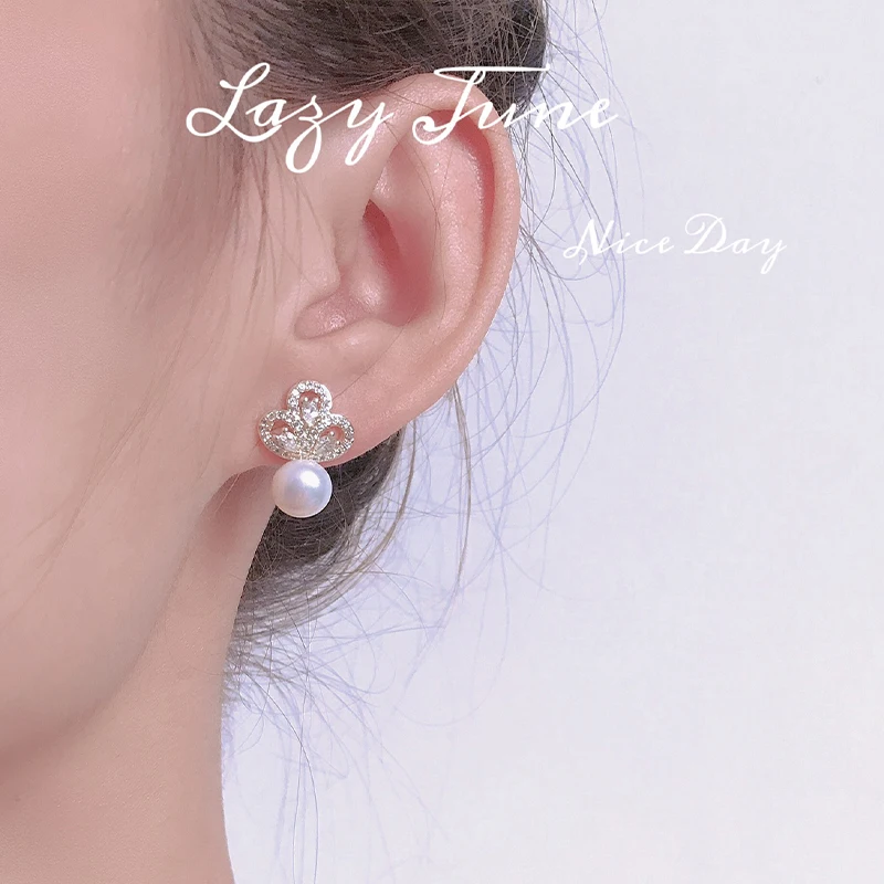 

Trendy Minimalist Real 100% 925 Sterling Silver Mini Small Crown Pearl Stud Earrings for Women Student Teen Jewelry Gift