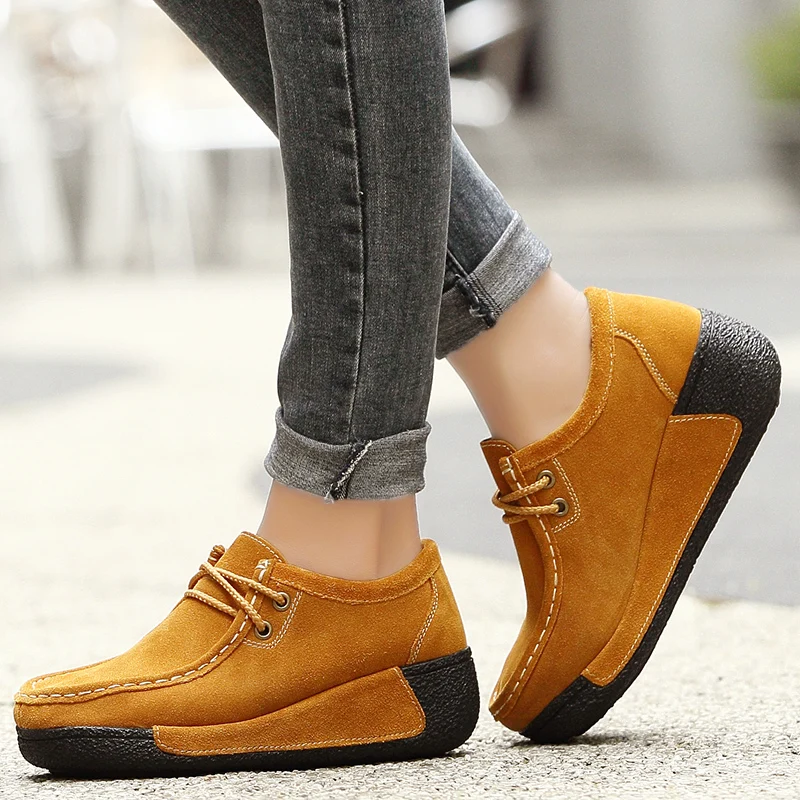 

Women Flats Platform Ladies Autumn Winter Leather Shoes Suede Leather Female Casual Shoes