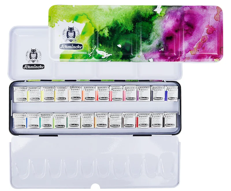

German Schminker Academy-grade Solid Watercolor Pigment Set Color Iron Box 24 Color 12 Color Half Piece Christmas Version