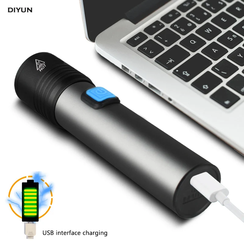 Светодиодный фонарик с зарядкой от USB, T6 светодиодный, встроенный литиевый аккумулятор 1200 мАч, водонепроницаемый фонарь для кемпинга, масштабируемый фонарь