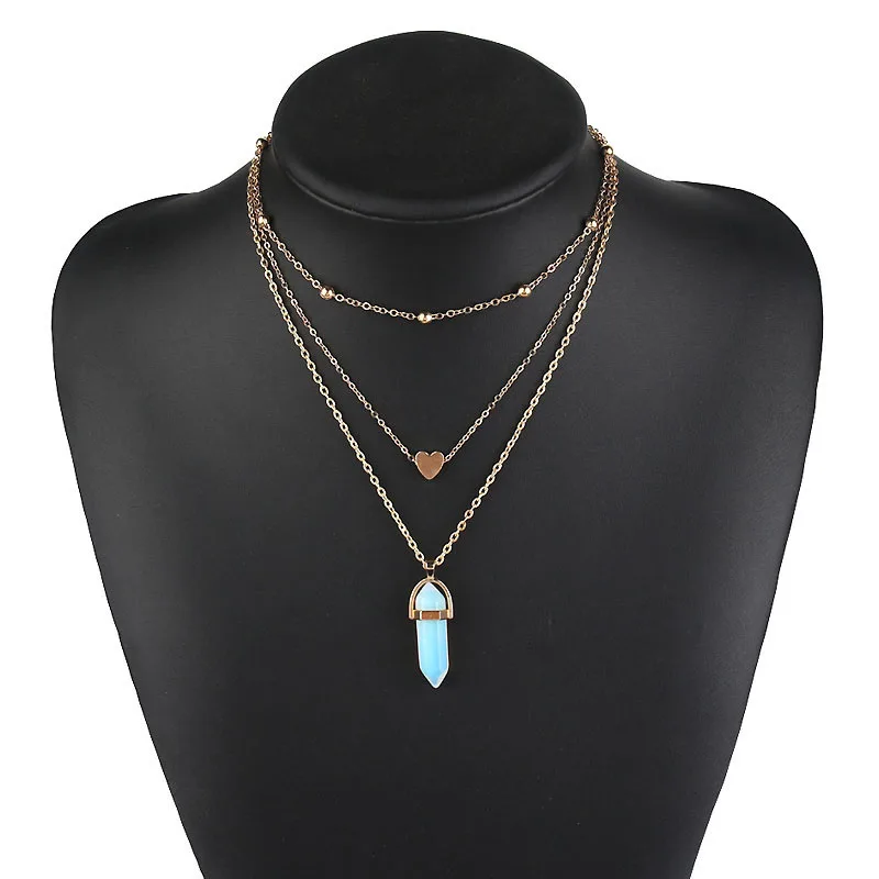 White Vintage Opal камень Чокеры Цепочки и ожерелья s модная разноцветная Слои хрустальное сердце кулон Цепочки и ожерелья массивные Богемские ювелирные изделия для Для женщин - Окраска металла: White