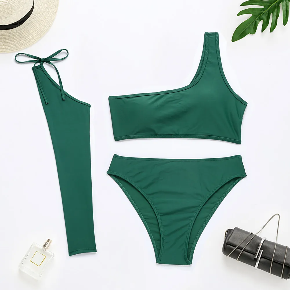 

Yixia swimsuit 2021 new swimsuit split long sleeve bikini solid Bikini Swimsuit