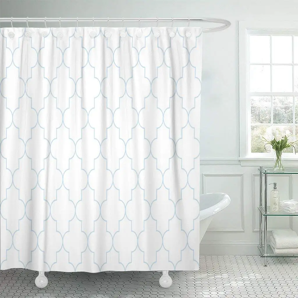 

Trellis Subtle Blue and White Moroccan Pattern Abstract Antique Shower Curtain Waterproof Polyester Fabric 72 x 72 Inches Set