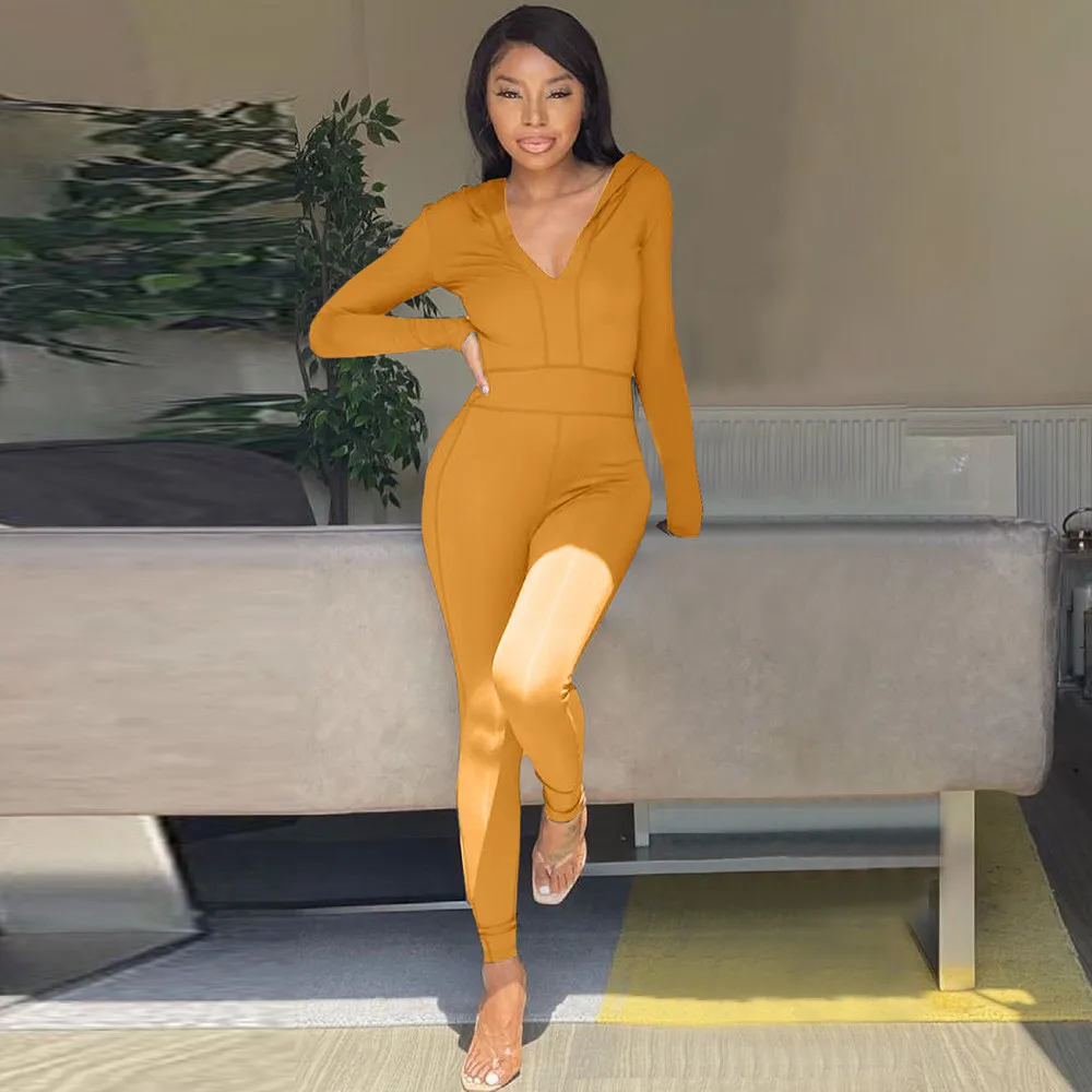 

Bright Striped Decoretion Sporty Jumpsuit Women Fitness Full Sleeve Hooded Skinny Overall Workout Active Wear Fitness Catsuits