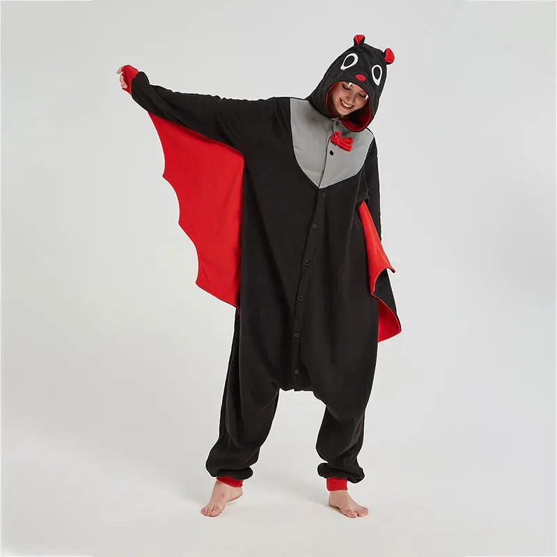 Комбинезон кигуруми Женский флисовый домашний комбинезон для взрослых с черным