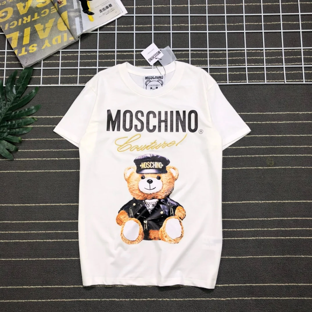 Модные высококачественные футболки Moschino из 100% хлопка топы унисекс с золотой