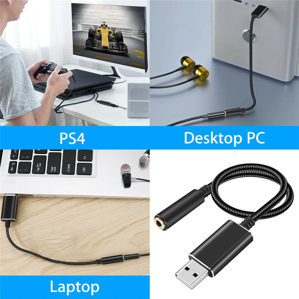 Переходник с USB на аудиоразъем 3 5 мм для PS4 MacBook ноутбуков и настольных компьютеров