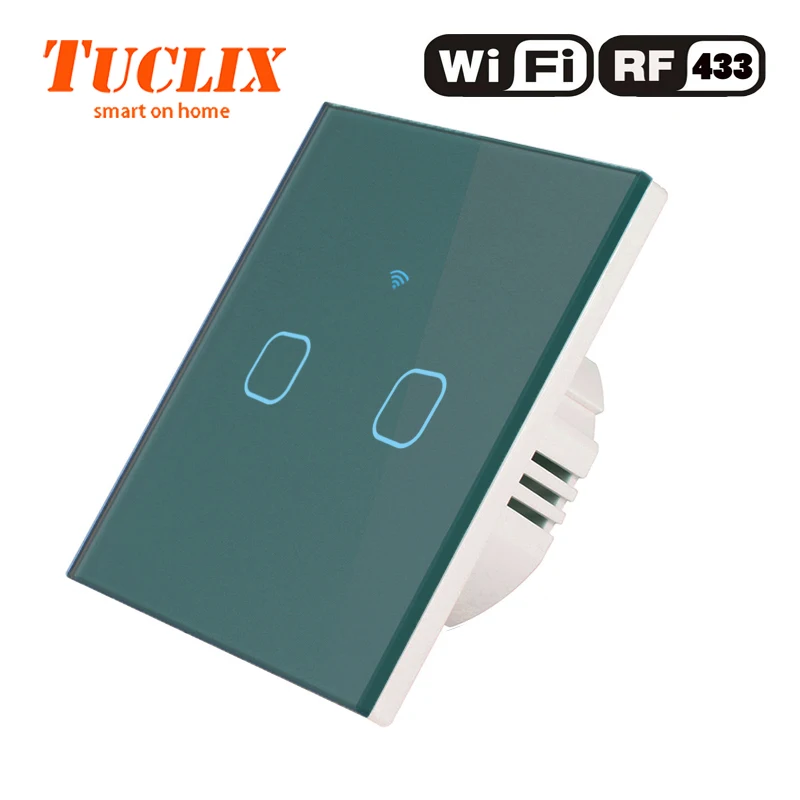 TUCLIX EU/UK настенный светильник с WiFi, 2 комплекта, 1 способ, 110-240 В, Кристальное стекло, панельный переключатель, водонепроницаемый, сенсорное управление - Цвет: EU-WiFi-RF-02 Green