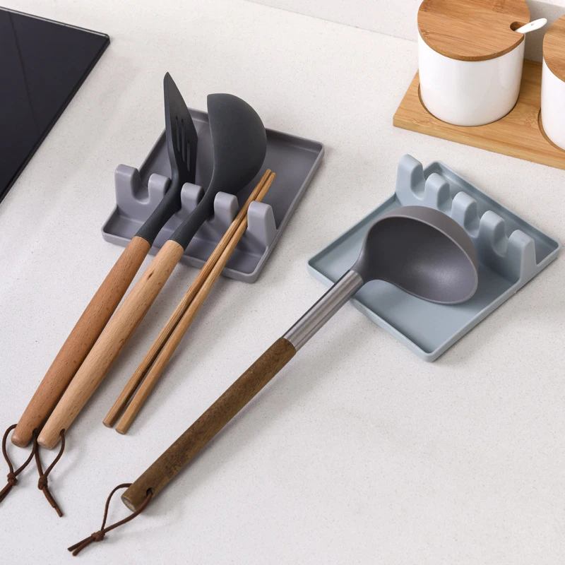 

Kitchen Spoon Holders Fork Spatula Rack Shelf Organizer Plastic Spoon Rest Chopsticks Holder Non-slip Spoons Pad For Kitchen