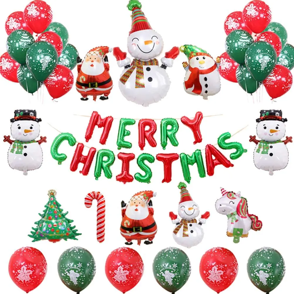 

37pcs Merry Christmas Balloons Set Whit Cane Snowman Santa Claus Xmas Tree Foil Balloon for Home New Year Party Decoration 2022