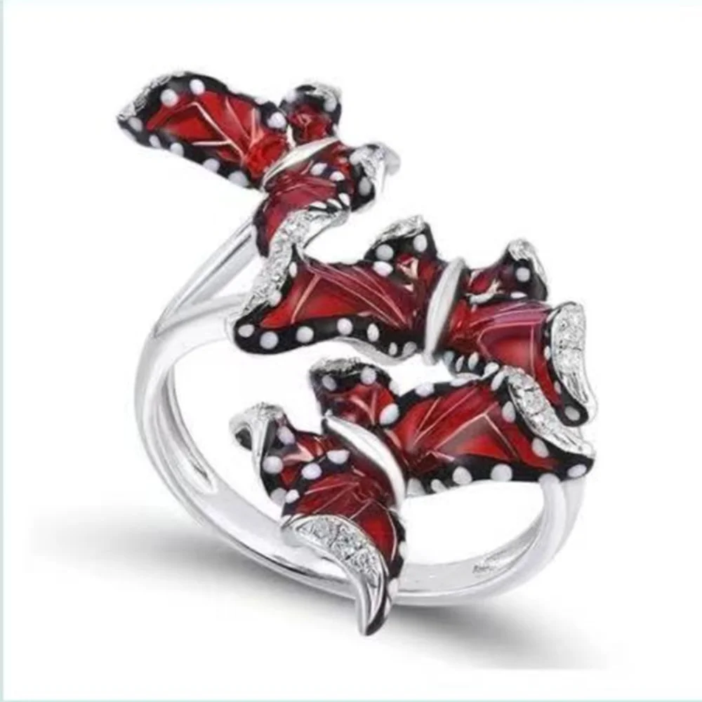 

Elegant Crystal Butterfly Rings Female Korean Simple Red Rhinestone Casual Ring Index Finger Ring for Women Jewelry Accessorise