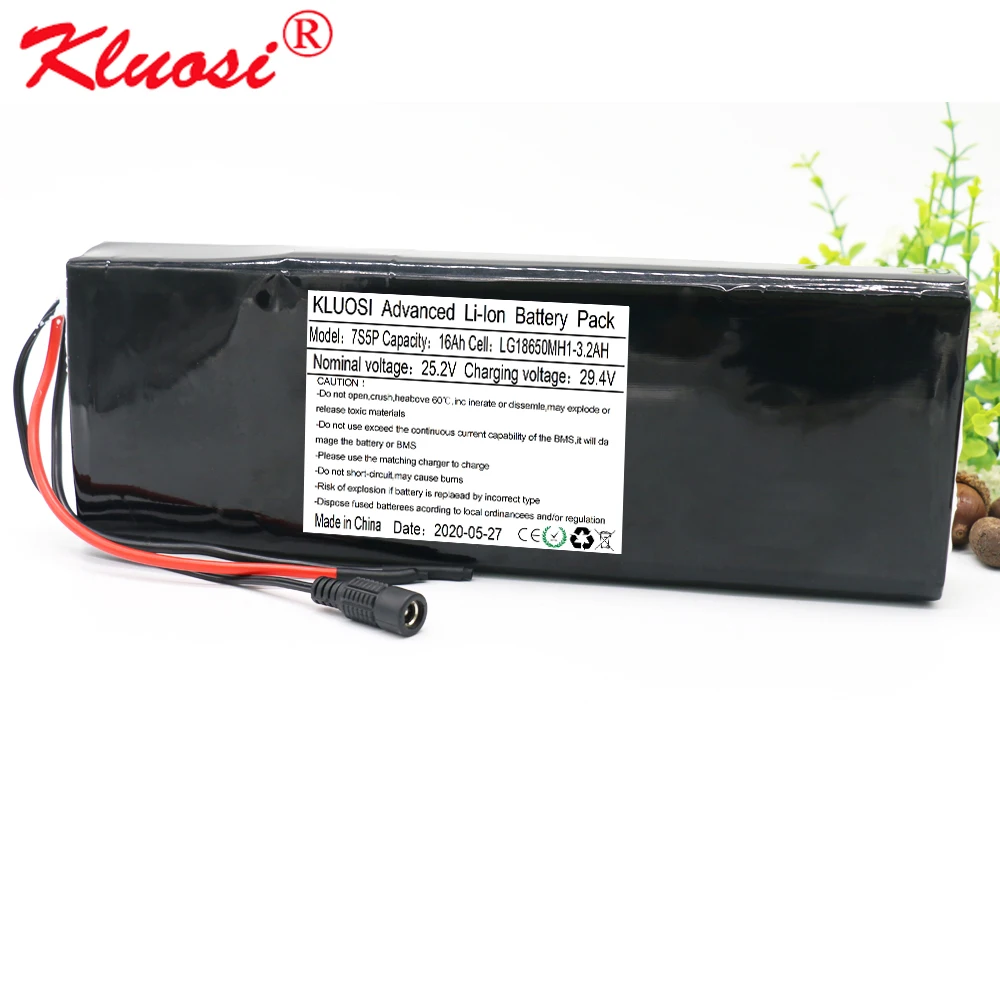 24V батарея 16Ah KLUOSI 7S5P 29 4 V LG18650MH1 литий ионный аккумулятор с 25A BMS сбалансированный