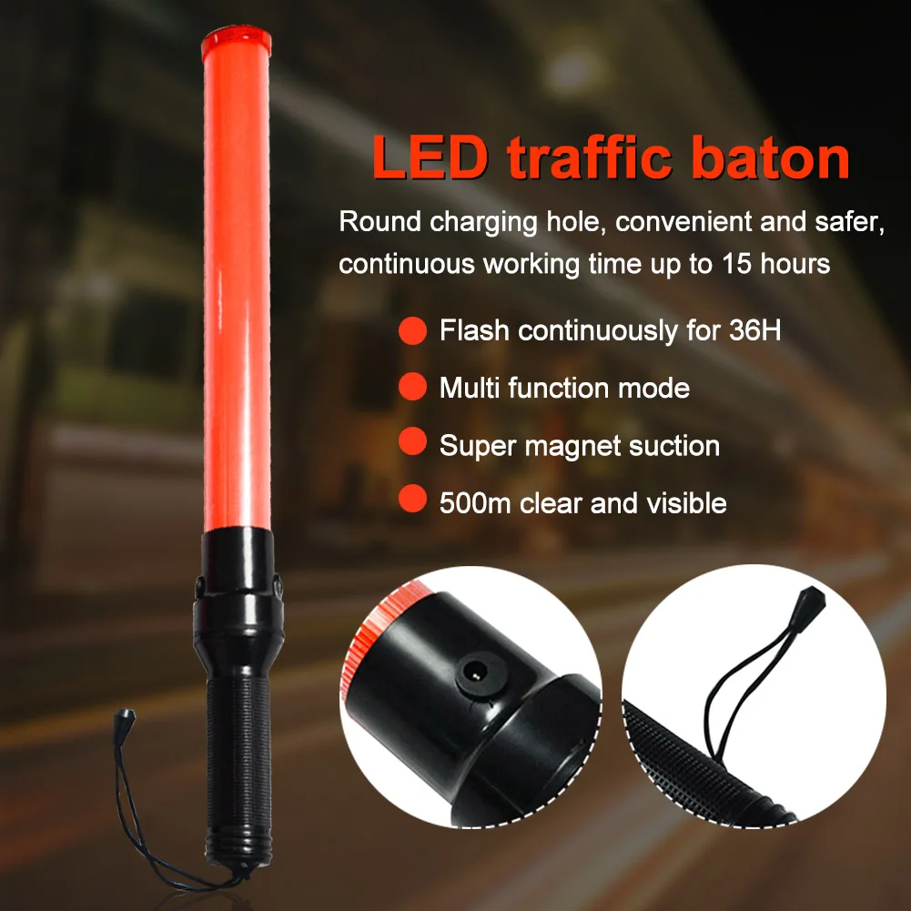 

54cm Flash Warning LED Traffic Baton Signal Light Stick Wand Safety Fluorescence