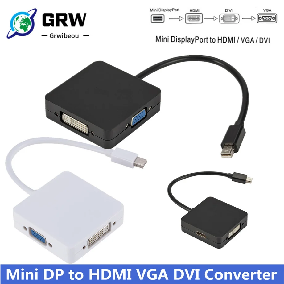 

3 in 1 Mini DP DisplayPort to HDMI-compatible VGA DVI Adapter Mini DP Cable Converter for MacBook Pro Air Mini DisplayPort