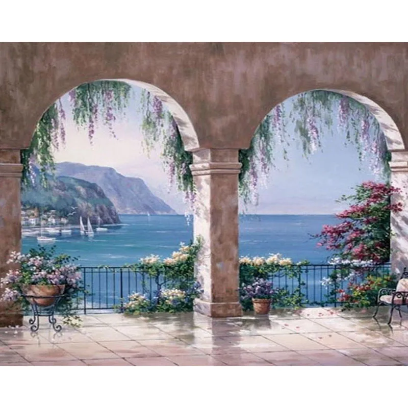 

Seaside Landscape Painting By Number Scenery Oil Picture Acrylic Paints Color Handmade Drawing Frame On Canvas For Adults Decor