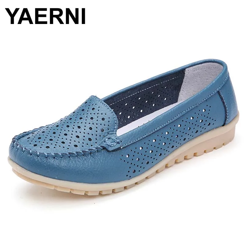 

YAERNI Summer New Fashion Leather Women Flats Moccasins Comfortable Woman Shoes Cut-outs Leisure Flat Woman Casual Shoes 169