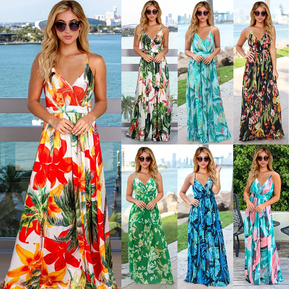 

2021 Spring And Summer New Dress Bohemian Floral Suspender Women's Large