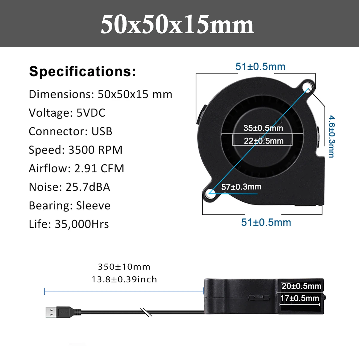 10 шт./партия Gdstime 50 мм x 15 5V USB 5015 DC вентилятор охлаждения Turbo центробежный