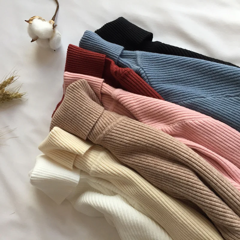 

Sweater Long Sleeve High Neck Slim Pullover Soft Warm Pulling Femme Slim tops Thicken Sweater Women's Knit Rib Pullover