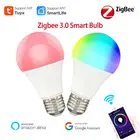 Умная Светодиодная лампа Tuya Zigbee, E27, 9 Вт, лампа RGBCW, дистанционное управление через приложение Smart Life, голосовое управление, работает с Alexa Google Home