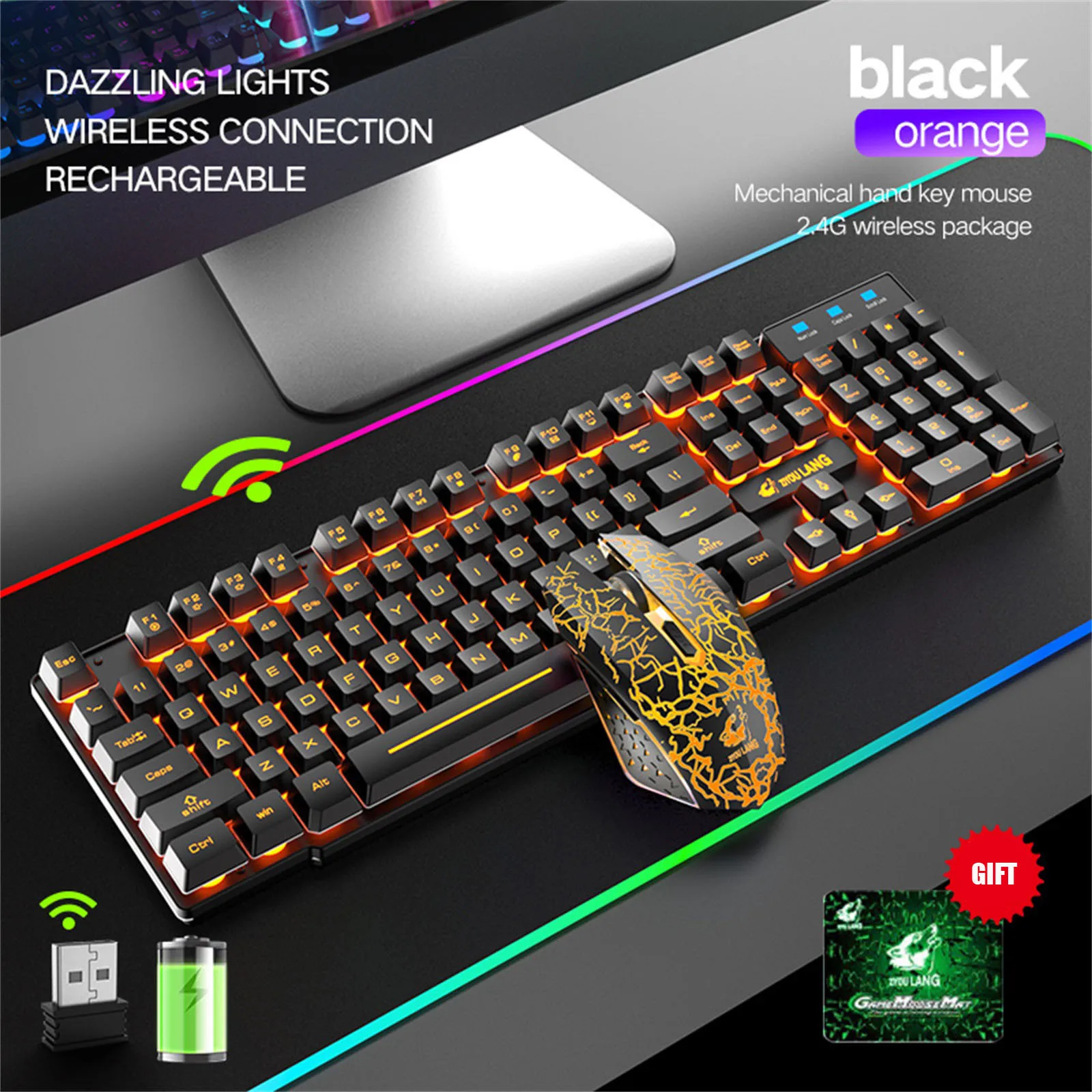 

Wireless Gaming Keyboard And Mouse Combo With Rainbow Led Backlit Rechargeablle Switch Gaming Keyboard Detachable Cable Hot