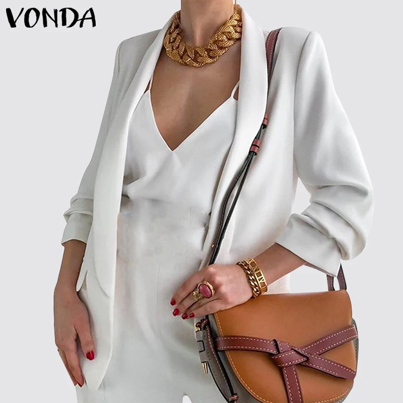 

Элегантный Блейзер в офисном стиле 2021 VONDA, женский костюм с длинным рукавом, блейзер, Женский плиссированный пиджак с воротником с лацканами...