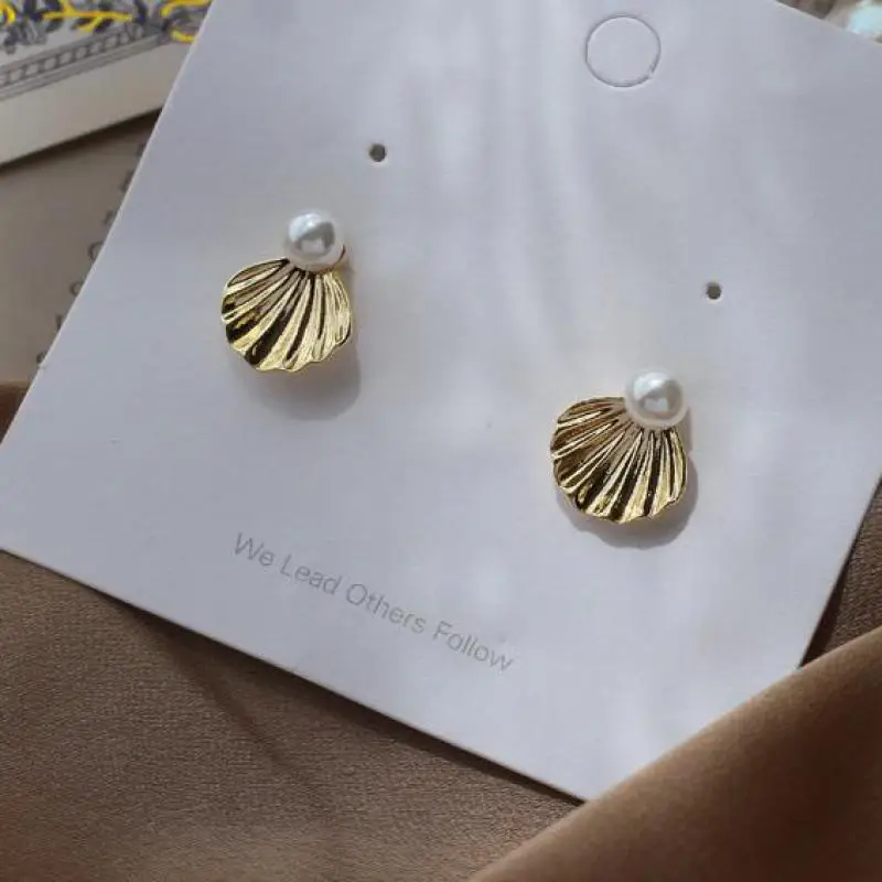 Женские Висячие серьги с жемчугом очаровательные металлические в виде ракушки