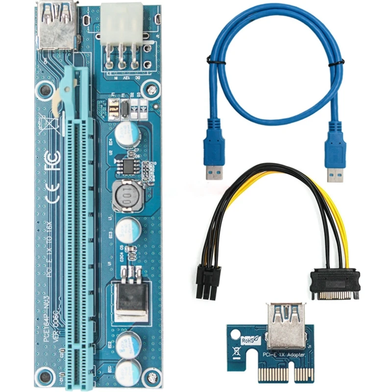 

006C PCIE Riser BTC Mining Miner Power Enhanced PCI-E Expansion Card PCI-E 1x to 16x Extender Adapter USB3.0 Cable